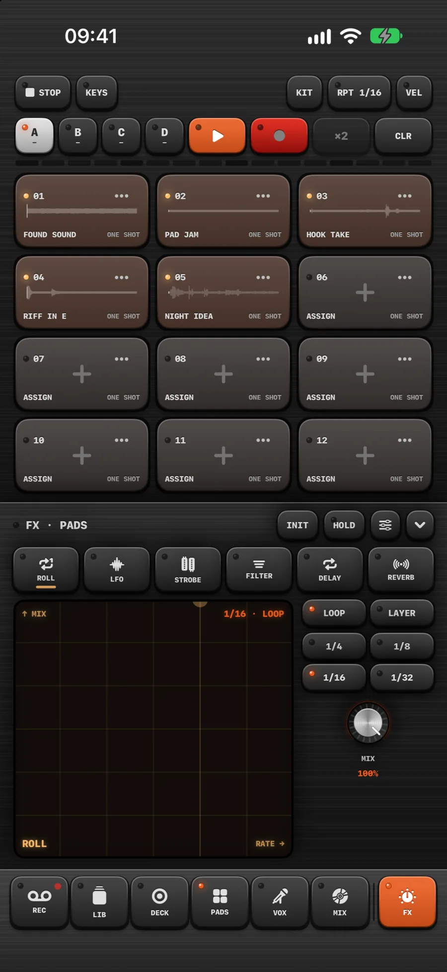 Pads with the effects panel